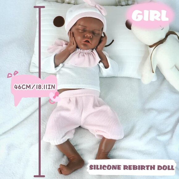 18.1in Full Silicone dark Brown Reborn Baby Dolls BOY Lifelike Newborn Dolls - Picture 3 of 6